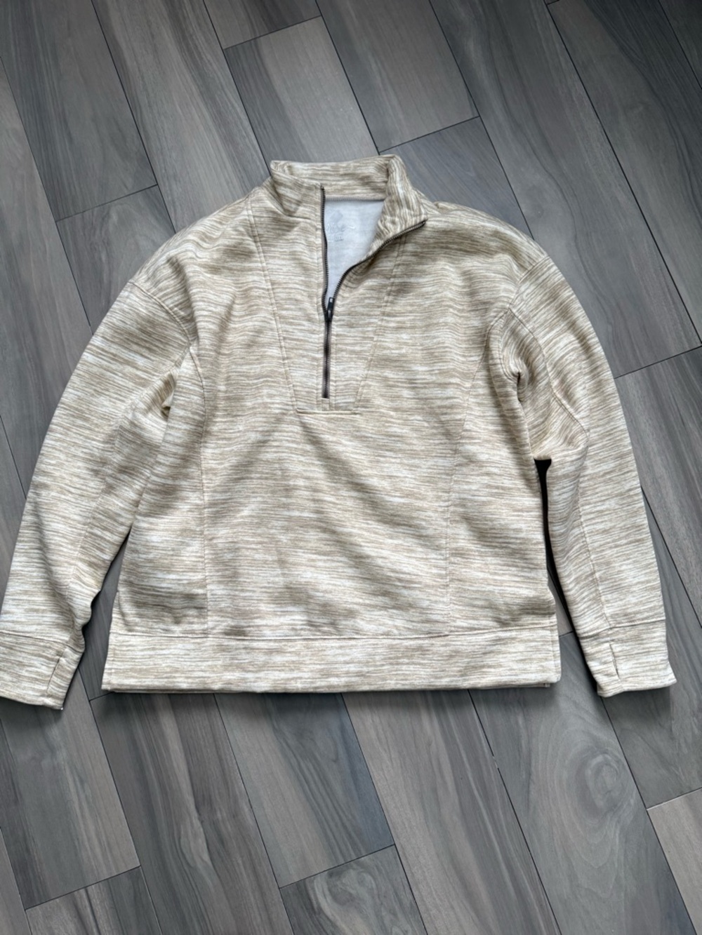 LuLaRoe Rise Persistent Quarter-Zip in Heathered Cream and Tan